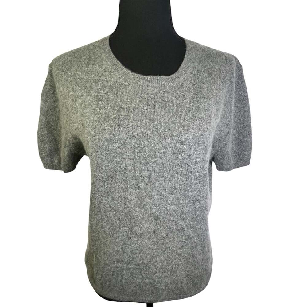100% Cashmere Finest Two Ply Yarn Short Sleeve Sweater Gray Sz L Luxury Capsule